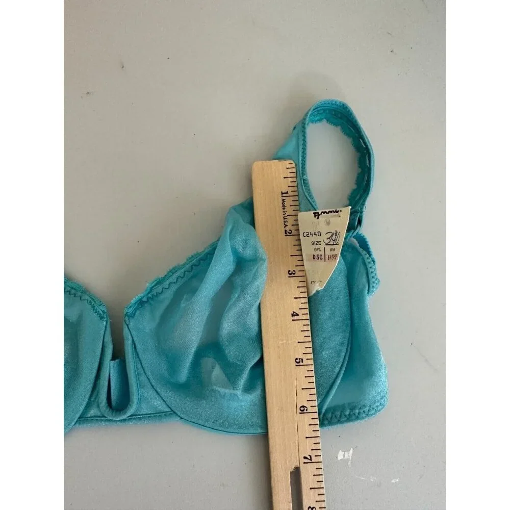 New Vintage Warners 34D Womens Bra Blue Sheer‎ 1516 Adjustable Underwire